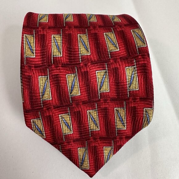 Vintage Robert Talbott Red Black Geometric Print Men’s Silk Tie Made In‎ USA - Picture 1 of 7